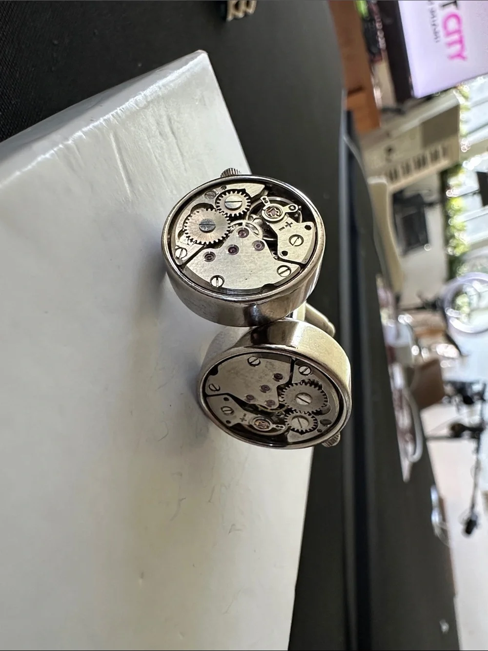 Silver Mechanical Gear Cufflinks for Men